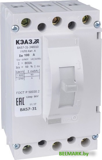 Выключатель автоматический КЭАЗ 80А 1200Im ВА57-31-340010 УХЛ3 690В AC 108428 - фото