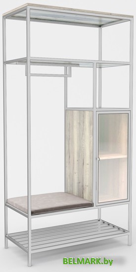 Стеллаж Hype Mebel Босс 100x200 (белый/древесина белая/велюр серый) - фото