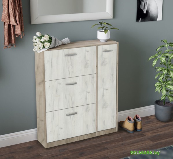 Тумба для обуви Артём-Мебель СН-100.21 (дуб крафт белый/дуб крафт серый) - фото