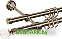 Карниз для штор АС ФОРОС Grace D16Г/16Г составной + наконечники Кристалл (3.2м, антик) - фото