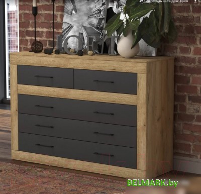 Комод Интерлиния Loft LT-5Ш (дуб золотой-антрацит) - фото2