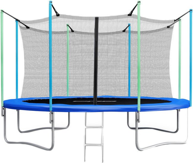 Батут Atlas Sport 374 см - 12ft (с лестницей, внутренняя сетка, синий) - фото