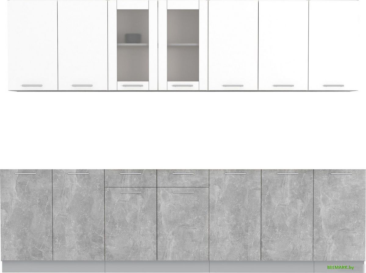 Готовая кухня Интерлиния Мила 28 без столешницы (белый платинум/бетон) - фото