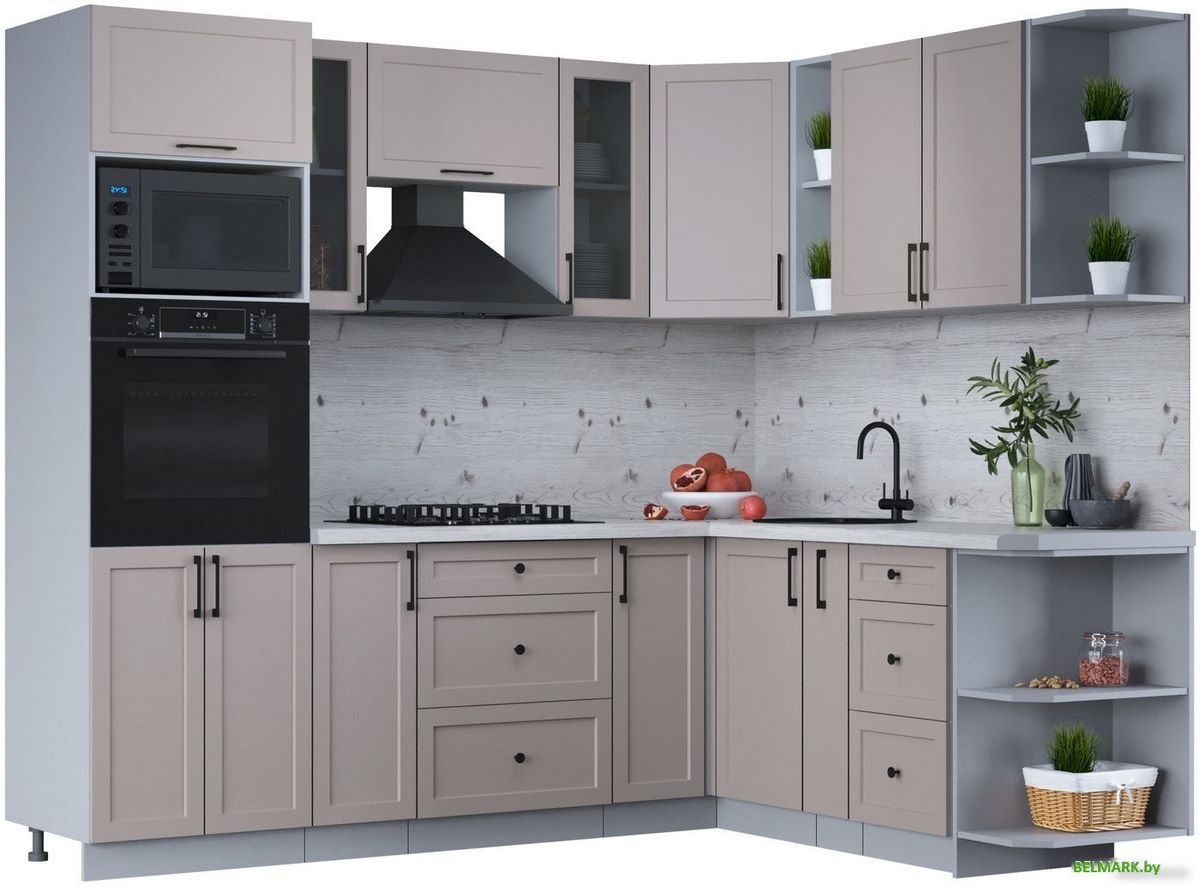 Готовая кухня Интерлиния Тренд 1.88x2.4 ВТ правая (луна/луна/бискайская сосна) - фото