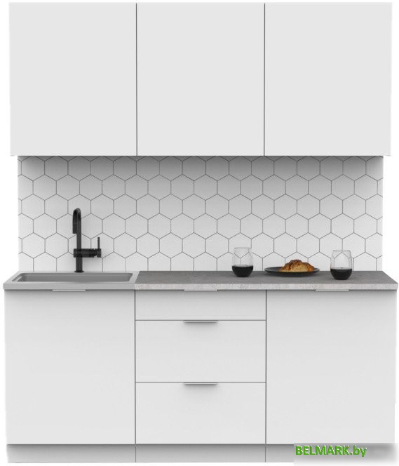 Готовая кухня Интермебель Микс Топ-4 1.8м (белый премиум/мрамор лацио белый) - фото