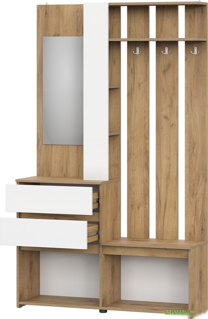 Вешалка для одежды NN мебель МС Некст К с зеркалом (дуб золотой/белый) - фото2