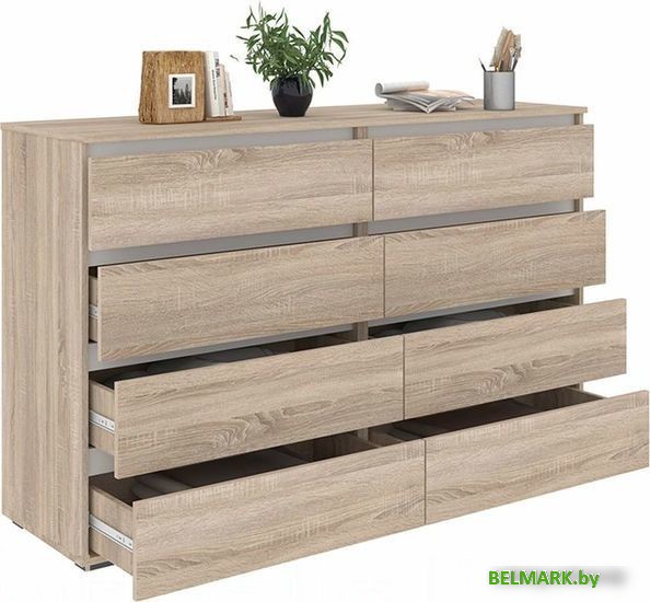 Комод Кортекс-мебель Бари 160 8ш (дуб сонома/дуб сонома/белый) - фото2
