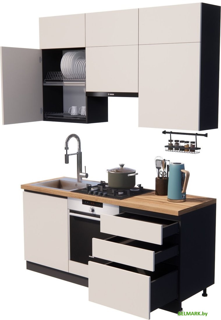 Готовая кухня ВерсоМебель Эко Премиум 1.8 (кашемир/ст. дуб вотан) - фото2