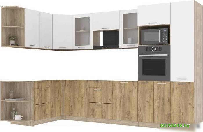 Готовая кухня Интерлиния Мила 1.68x3.2 левая без столешницы (белый платинум/дуб золотой) - фото