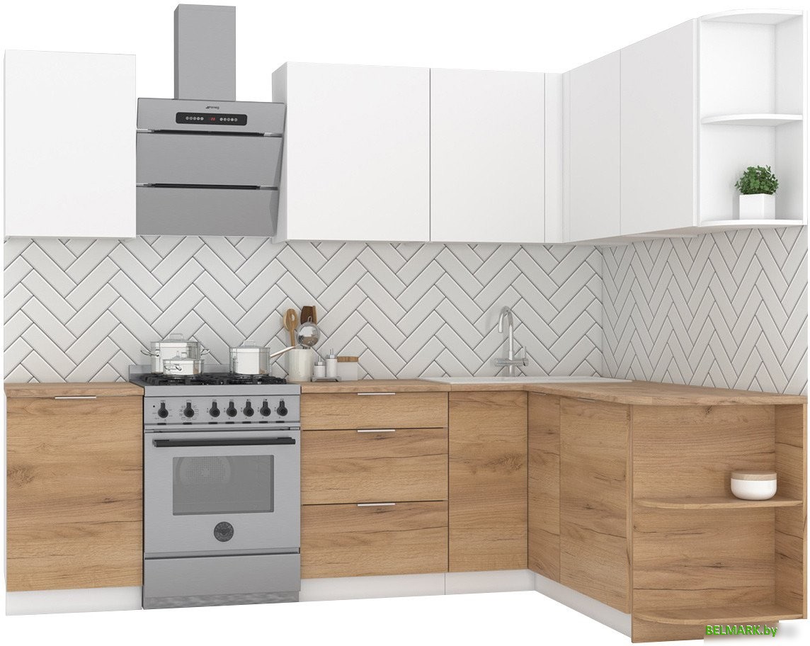 Готовая кухня Интермебель Микс Топ-18 2x1.7м правая (белый премиум/дуб крафт золотой/венато) - фото