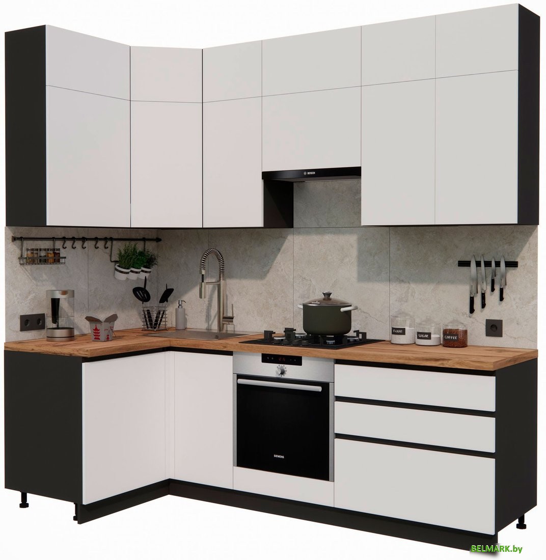 Готовая кухня ВерсоМебель Эко Премиум 1.2x2.4 левая (белый фасадный/ст. дуб вотан) - фото