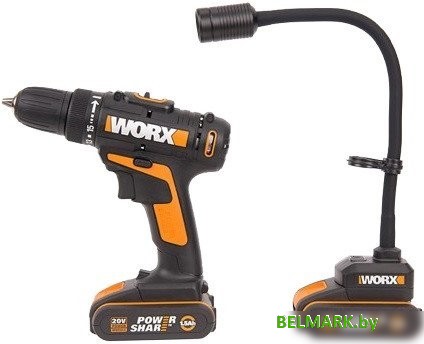 Worx WX977 (шуруповерт, фонарь, 2 АКБ, кейс) - фото
