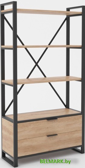 Стеллаж Hype Mebel Стандарт Люкс 80x170 (черный/дуб галифакс натуральный) - фото