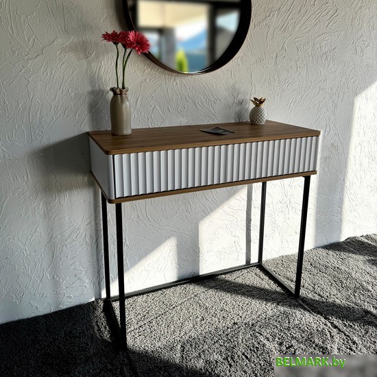 Консольный стол Shtabe Royal 5011 эко (белый/дуб кантри золотой/черный) - фото