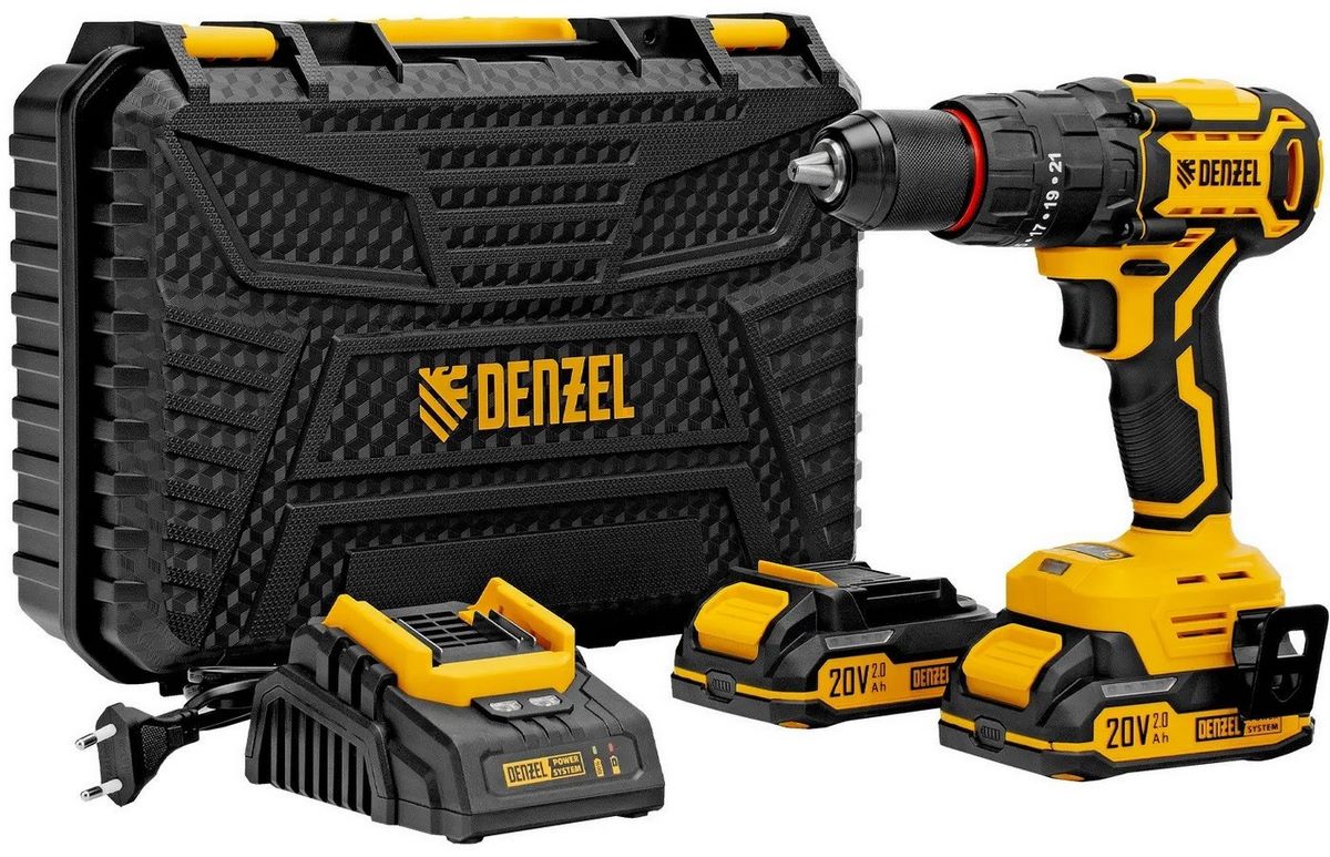 Ударная дрель-шуруповерт Denzel CIDH-BL-20 (с 2-мя АКБ, кейс) - фото