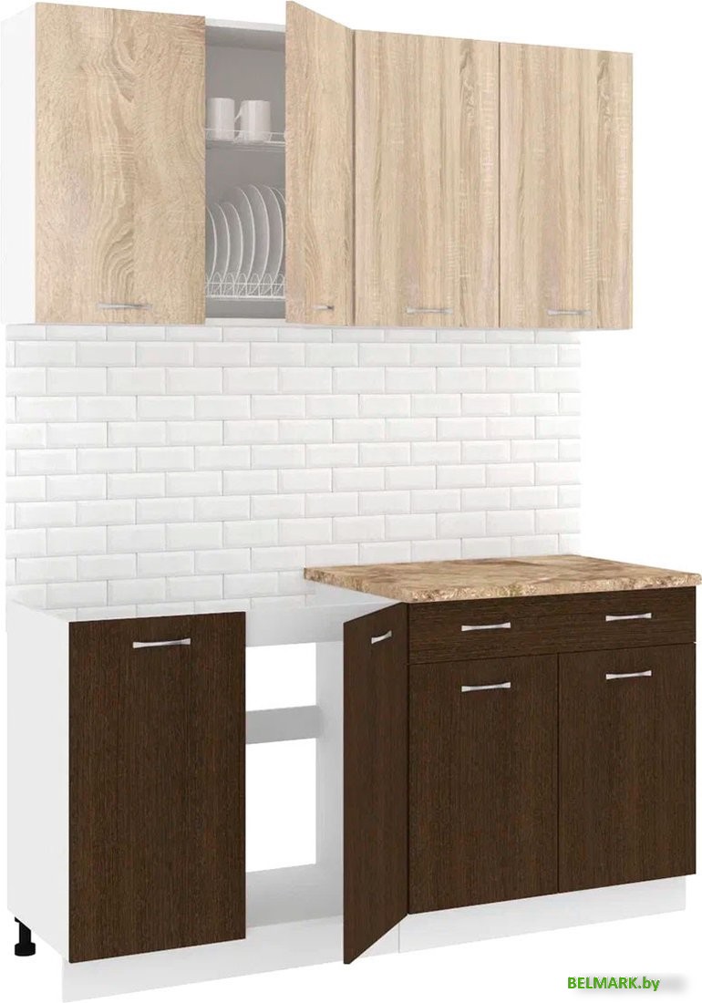 Готовая кухня Кортекс-мебель Корнелия Лира-лайт 1.6м (дуб сонома/венге/мадрид) - фото