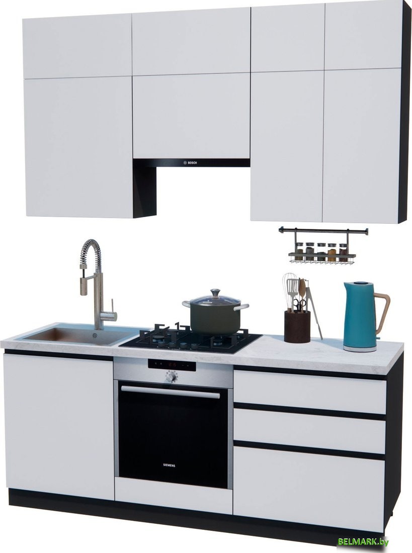 Готовая кухня ВерсоМебель Эко Премиум 1.9 (белый фасадный/ст. мрамор лацио) - фото