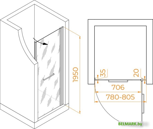 Душевая дверь RGW PA-103 020810308-15 80 (белый/прозрачное стекло) - фото2