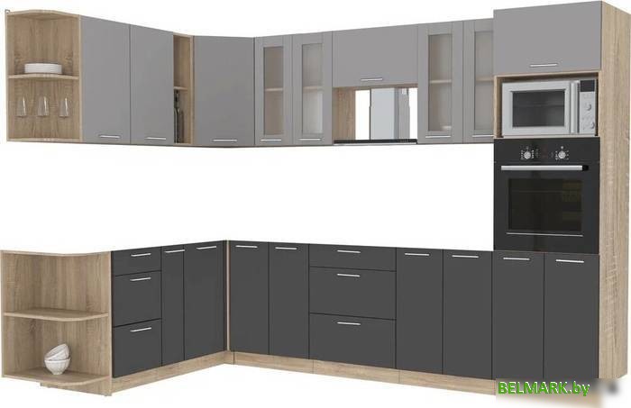 Готовая кухня Интерлиния Мила 1.88x3.0 левая без столешницы (серебристый/антрацит) - фото