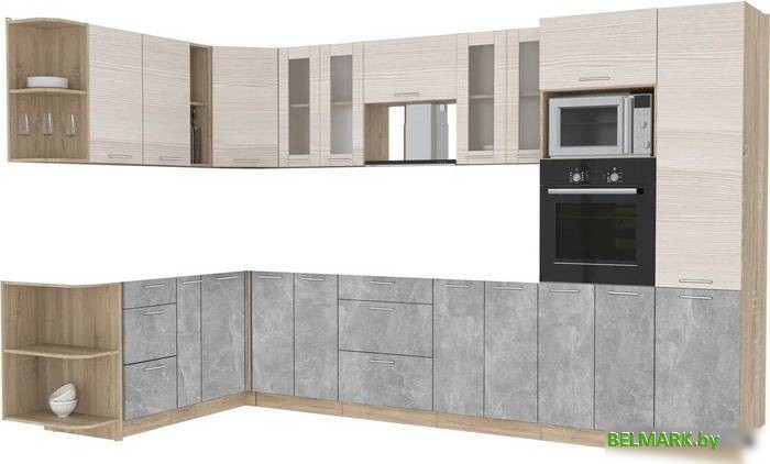 Готовая кухня Интерлиния Мила 1.88x3.4 левая без столешницы (вудлайн кремовый/бетон) - фото