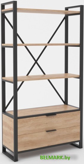 Стеллаж Hype Mebel Стандарт Люкс 80x200 (черный/дуб галифакс натуральный) - фото
