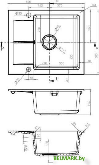 Кухонная мойка Berg Hobart BRQ1911A 1.0 - фото2