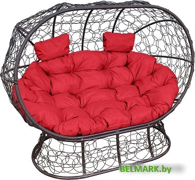 Садовый диван M-Group Лежебока 11190206 (на подставке с коричневым ротангом/красная подушка) - фото