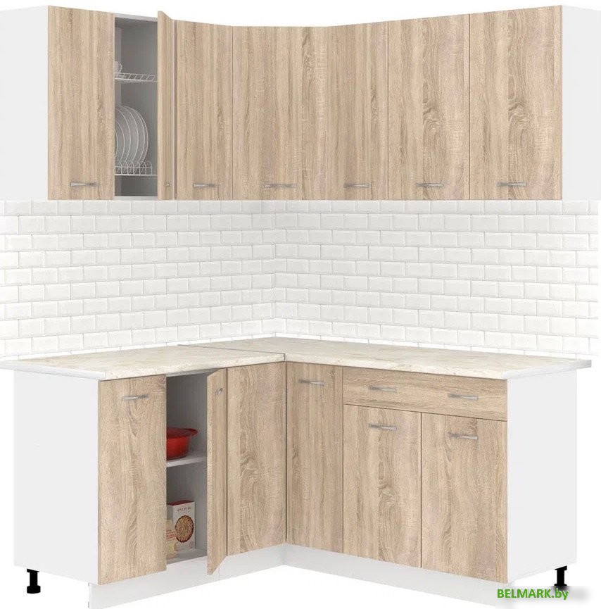 Готовая кухня Кортекс-мебель Корнелия Лира 1.5x1.7 (дуб сонома/королевский опал) - фото
