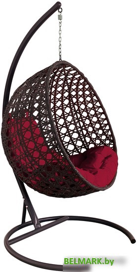 Подвесное кресло M-Group Круг Люкс 11060202 (коричневый ротанг/бордовая подушка) - фото