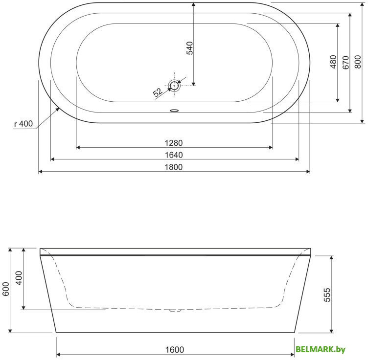 Ванна Cezares Metauro Central-180-80-40-W-MATT - фото2