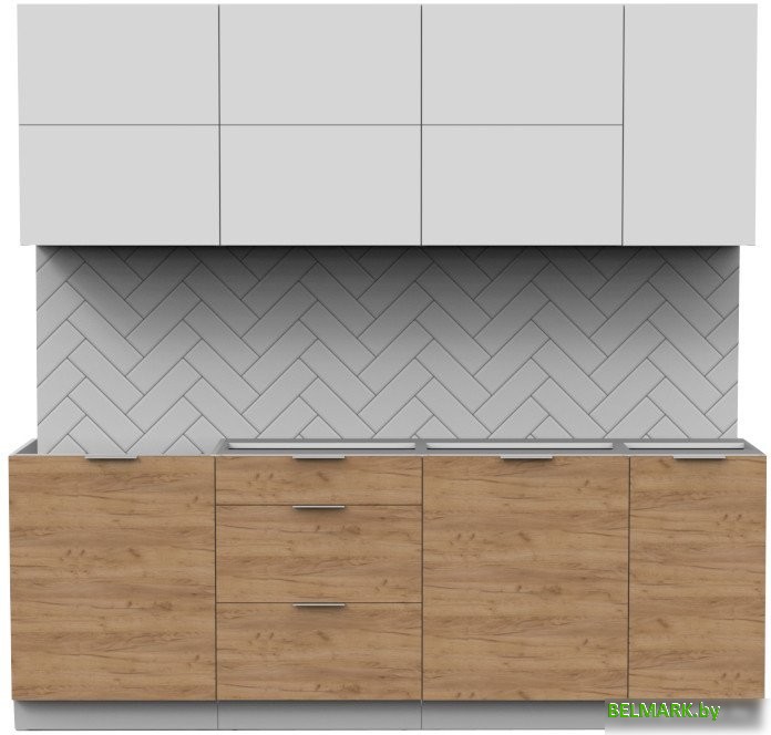 Готовая кухня Интермебель Микс Топ-37 2.2м без столешницы (белый премиум/дуб крафт золотой) - фото