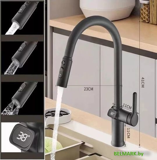 Смеситель Esko K15B LED (черный) - фото2