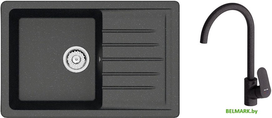 Кухонная мойка Berge BR-7602 + Like F8007122 (черный) - фото
