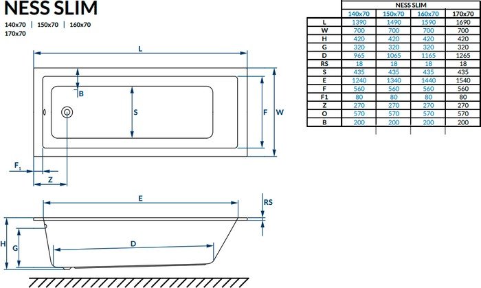 Ванна Excellent Ness Mono Slim 160x70 (с ножками) - фото2