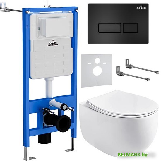 Унитаз подвесной Roxen Egg в комплекте с инсталляцией StounFix Dual Fresh 6 в 1 964195 (кнопка: черный матовый) - фото