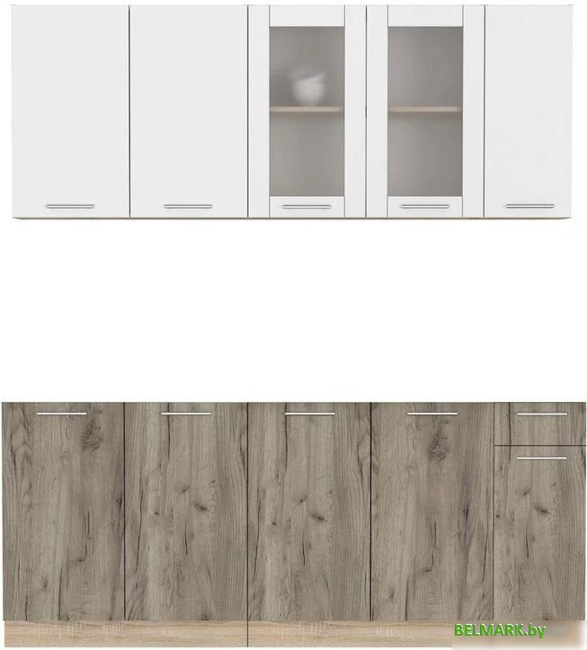 Готовая кухня Интерлиния Мила 19 без столешницы (белый платинум/дуб серый) - фото