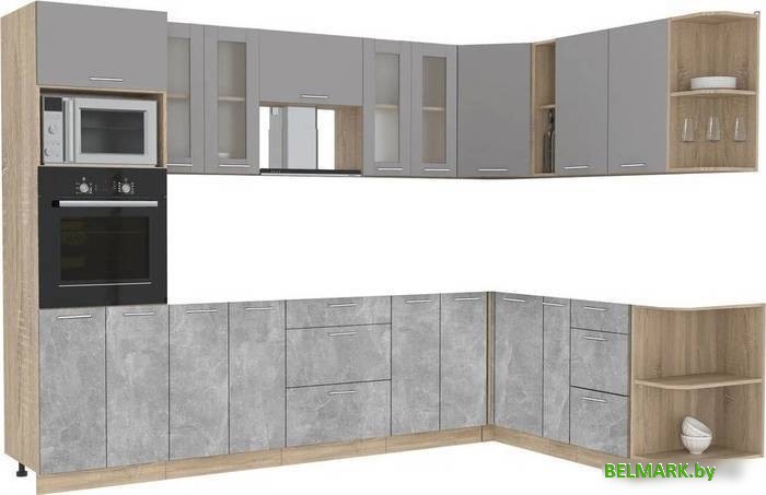 Готовая кухня Интерлиния Мила 1.88x3.0 правая без столешницы (серебристый/бетон) - фото