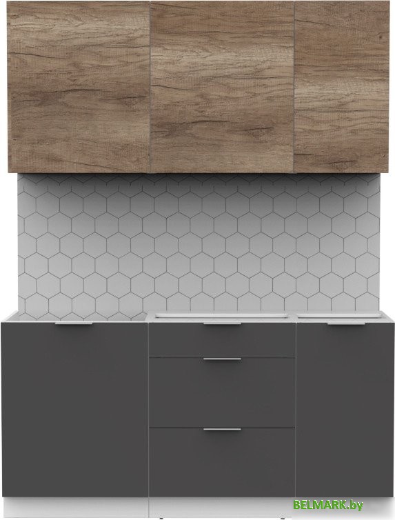 Готовая кухня Интермебель Микс Топ-2 1.6м без столешницы (дуб каньон/графит серый) - фото