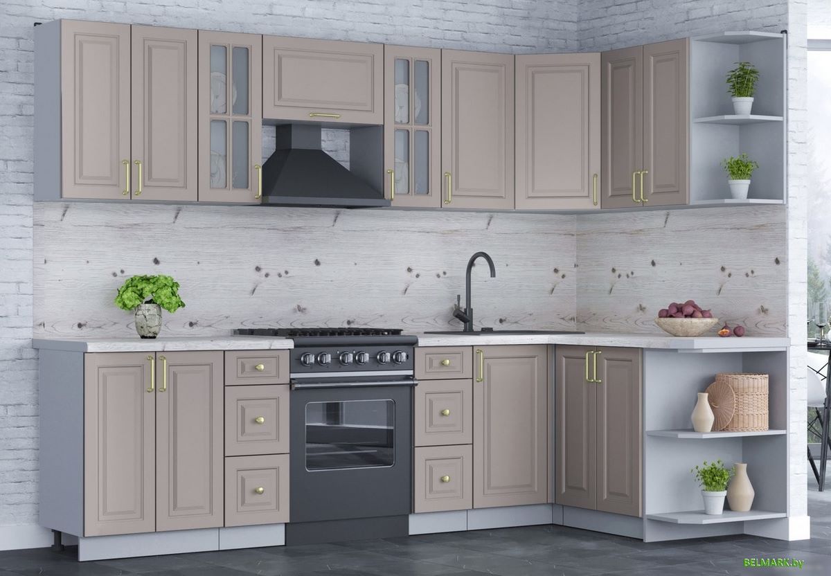 Готовая кухня Интерлиния Мила Шато 1.5x2.8 правая (луна/луна/бискайская сосна) - фото2