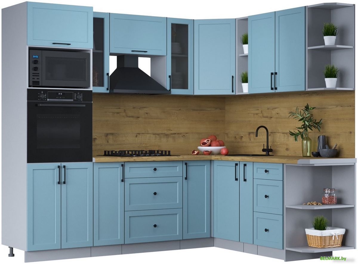 Готовая кухня Интерлиния Тренд 1.88x2.4 ВТ правая (океан/океан/дуб бунратти) - фото