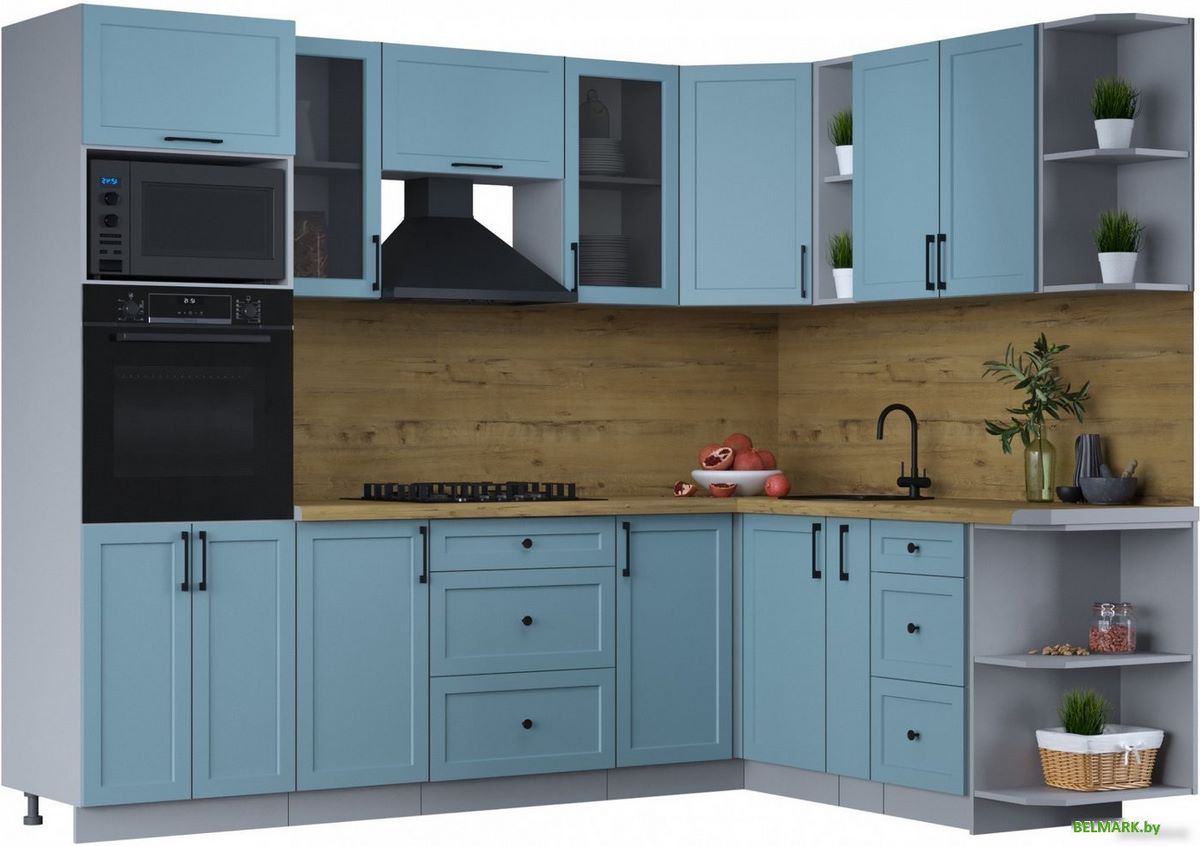 Готовая кухня Интерлиния Тренд 1.88x2.6 ВТ правая (океан/океан/дуб бунратти) - фото