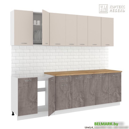 Готовая кухня Кортекс-мебель Корнелия Лира-лайт 2.6м (капучино/оникс/дуб бунратти) - фото