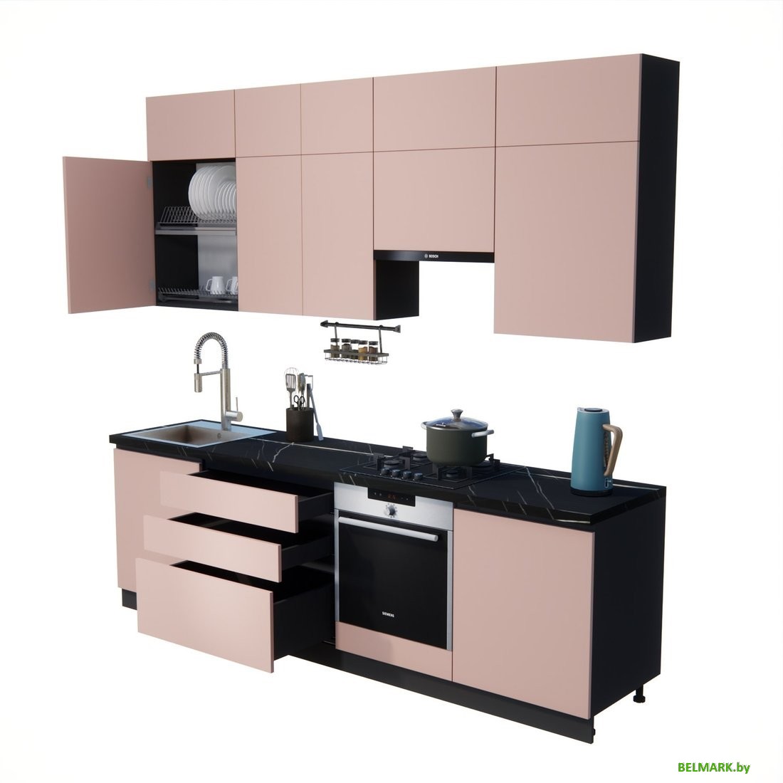 Готовая кухня ВерсоМебель Эко Премиум 2.6 (пудровый/ст. тунис) - фото2