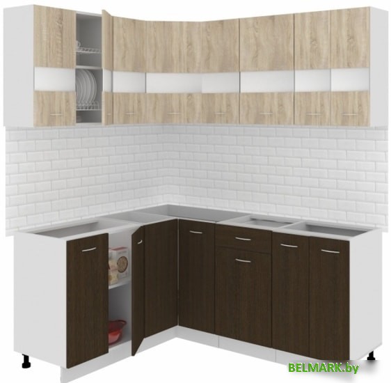 Готовая кухня Кортекс-мебель Корнелия Экстра 1.5x1.4 без столешницы (дуб сонома/венге) - фото