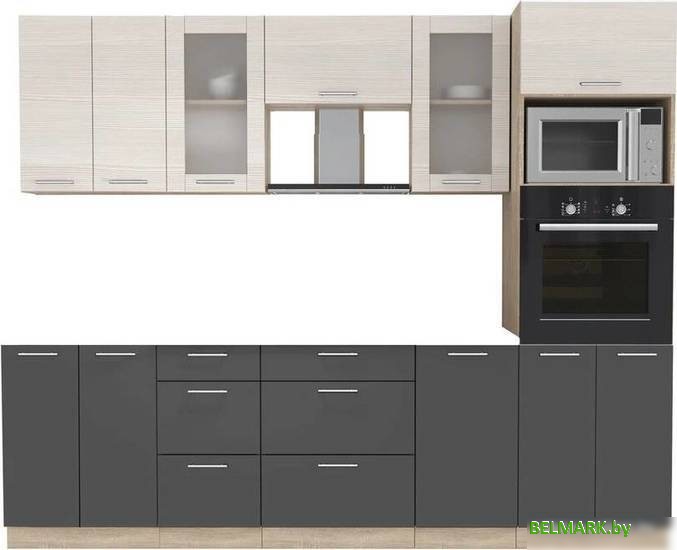 Готовая кухня Интерлиния Мила 2.6 ВТ без столешницы (вудлайн кремовый/антрацит) - фото