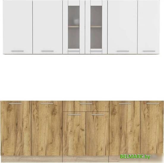 Готовая кухня Интерлиния Мила 21 без столешницы (белый платинум/дуб золотой) - фото