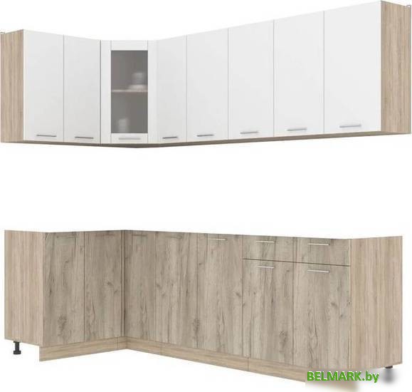 Готовая кухня Интерлиния Мила 12x25 без столешницы (белый платинум/дуб серый) - фото