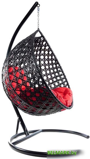 Подвесное кресло M-Group Капля Люкс 11030406 (черный ротанг/красная подушка) - фото2