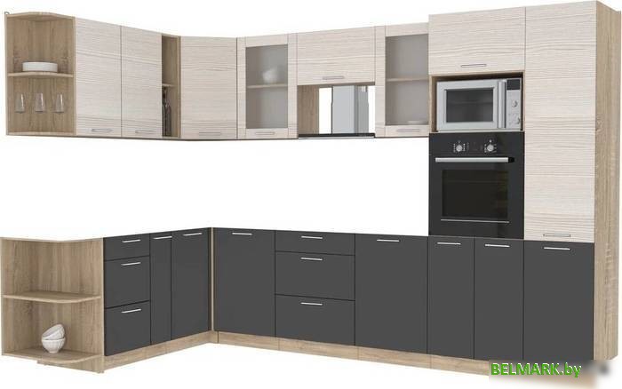 Готовая кухня Интерлиния Мила 1.88x3.2 левая без столешницы (вудлайн кремовый/антрацит) - фото