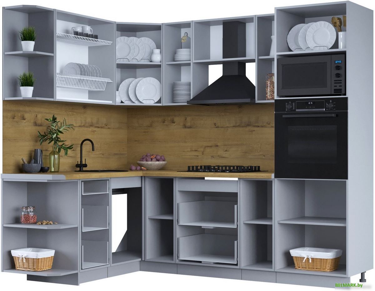 Готовая кухня Интерлиния Тренд 1.68x2.4 ВТ левая (луна/луна/бискайская сосна) - фото2